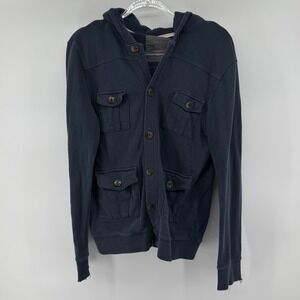 L.O.G.G. Mens Navy Blue Button Up Hoodie Jacket Size S‎ Cargo Pockets